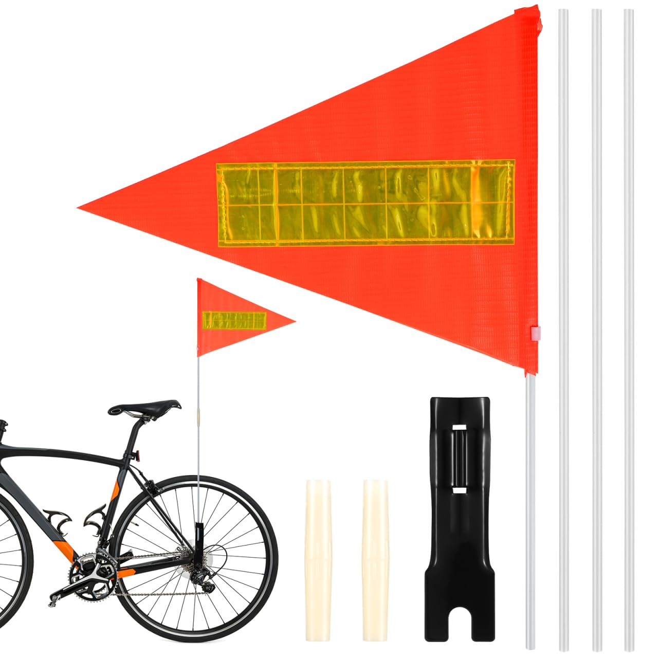 OFFSCH Reflective Bike Safety Flag with Metal Pole High Visibility Outdoor Warning Flag for Cyclists Bicycle Safety Accessory for Road and Trail