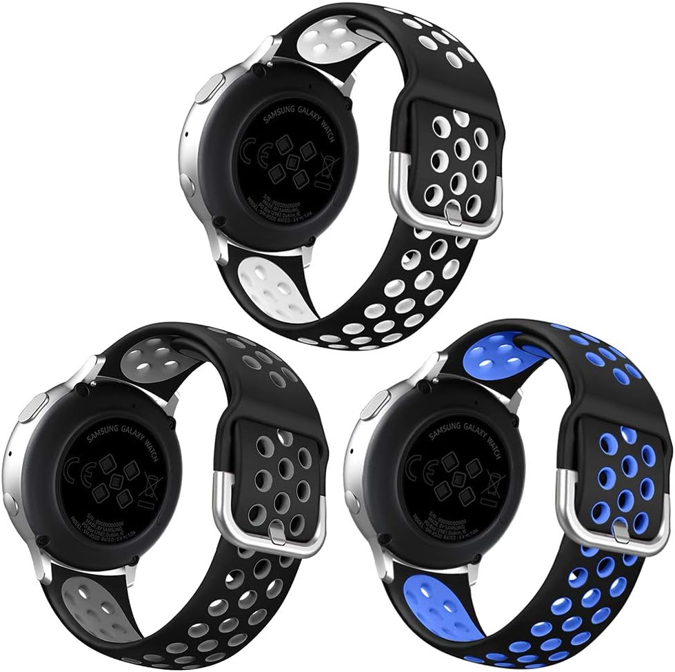 3 Pack Compatible with Samsung Galaxy Watch Active 2 Bands 40mm 44mm/ Active/Galaxy Watch 3 Band 41mm/Watch 4, Galaxy Watch 42mm Band, Soft Silicone Replacement Wristband for Women Men, Small