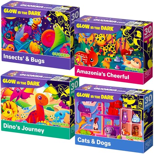 Image of QUOKKA Puzzles for Toddlers 4-6 - 4x30 Pieces Puzzles for Kids Ages 3-4 - Glow-in-The-Dark Dinosaur & Animals Learning Jigsaw Puzzle for Kids 3-5 Years Old