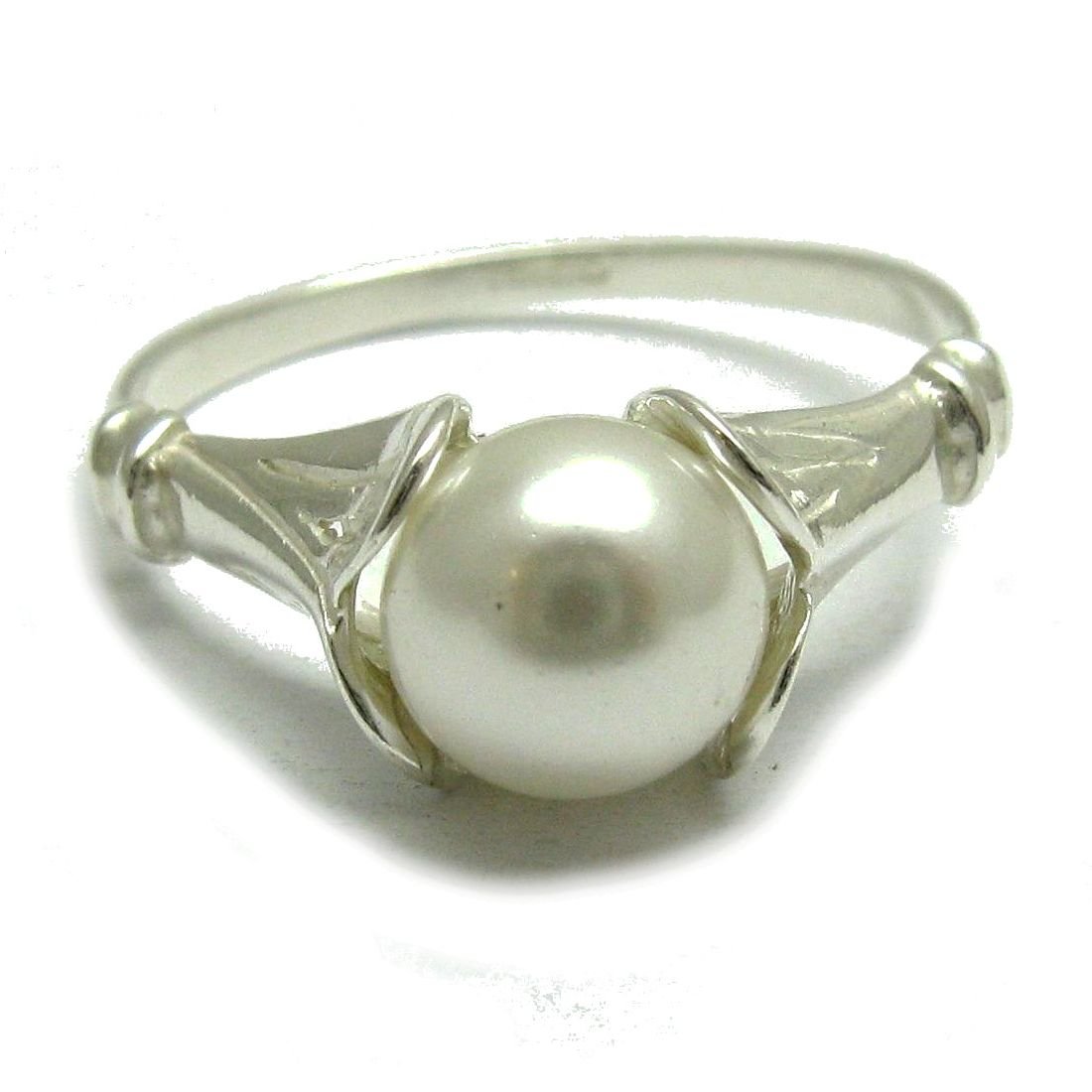 Anillo plata de ley sólido 925 con 8mm Perla R000868