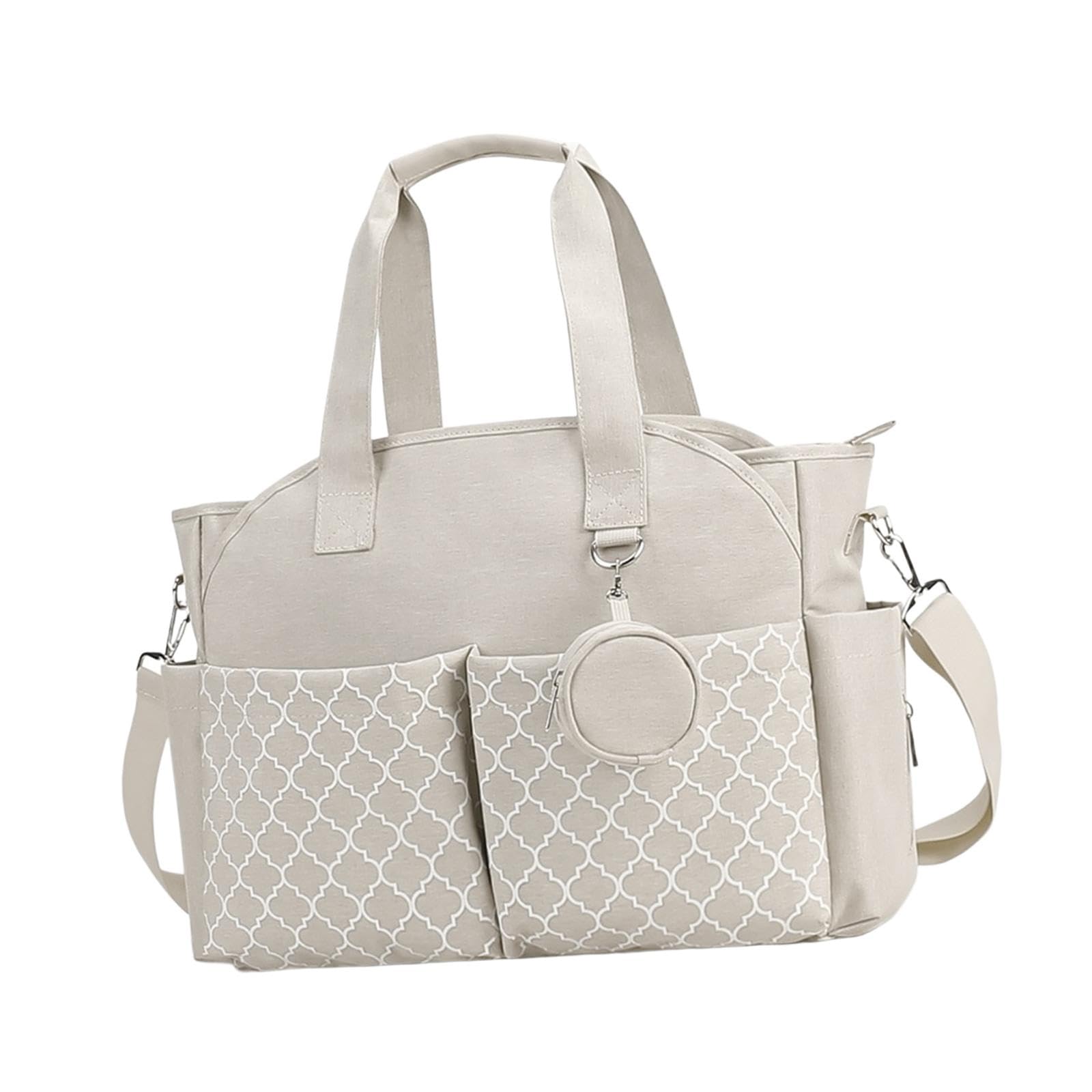 Sac à Langer Élégant avec Grande Capacité de Rangement pour Couches Vêtements de Bébé Lingettes et Accessoires Fabrication en Tissu Effet Velours, Blanc Beige