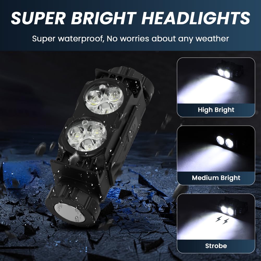 AXFEE Lampada Frontale LED, Super Luminosa 600 Lumen Torcia Frontale Led Ricaricabile, Batteria 1500mAh con 3 Modalità di Luce, Impermeabile Torcia da Testa per Corsa, Pesca, Campeggio, Ciclismo