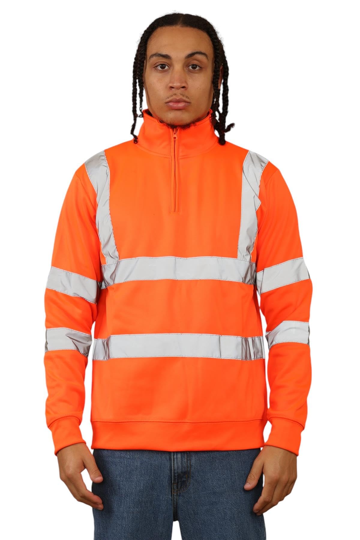 Homme Veste Haute Visibilité, Quart Pull Homme Zippé, Veste Réfléchissante, Manches Longues Sweat Polaire Pull Securite