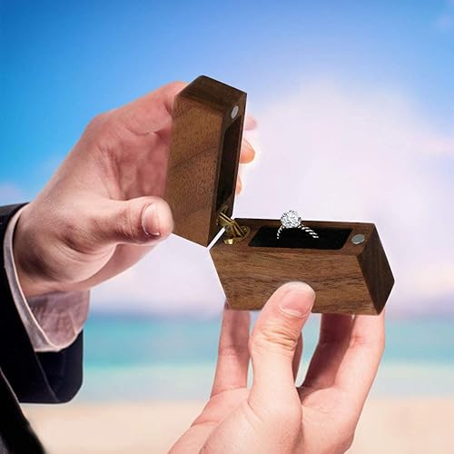 Miniatura 6 de Engagement Ring Box Wood Proposal Wedding Ring Box Cooyeah Square Walnut Wooden Flip Jewelry Organizer Slim Handmade Decorative Boxes Square