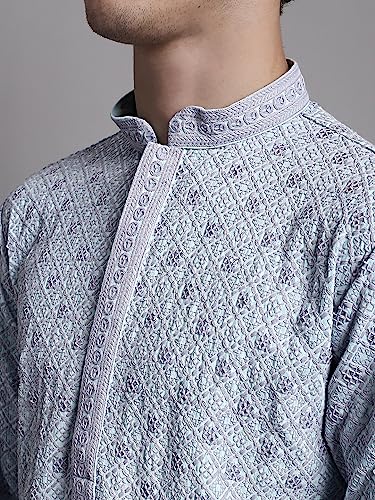 Image of Jompers Men's Regular Fit Cotton Chikankari Embroidered and Sequence Kurtas