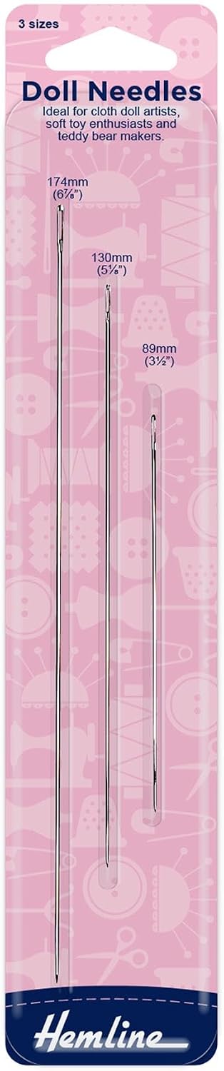 Hemline Hand Sewing Doll Needles, Pack of 3, Different Sizes