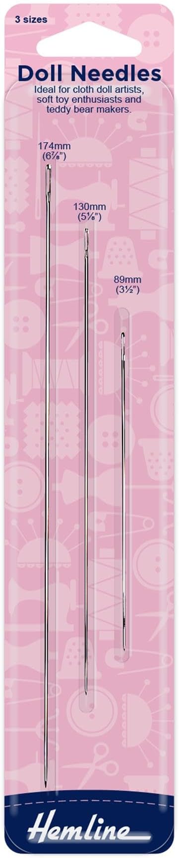 Hemline Hand Sewing Doll Needles, Pack of 3, Different Sizes