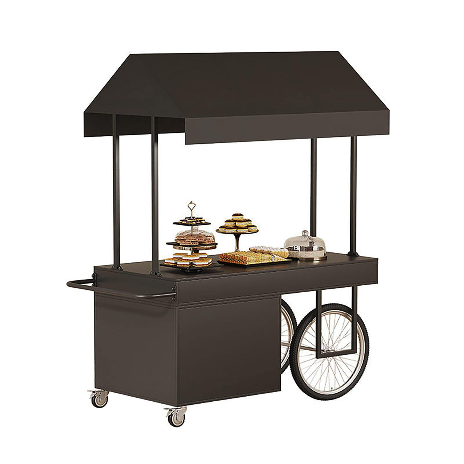 Móvil De Venta Ambulante De Comida con Sombrilla,Puesto De Mercado De Hierro con Toldo Y Caja De Almacenamiento,para Puestos Al Aire Libre,Campamentos Y Eventos(Black,160cm/63in)