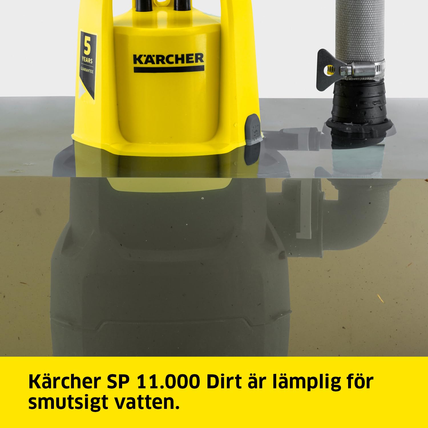 Pompe d'Evacuation Kärcher Sp 11,000 Dirt, Moteur 400 W, Débit 11 000 L/H, 0,7 Bar, Profondeur Immersion Max 7 m, Hauteur Refoulement Max 6M, Taille Particules Max 20 mm, Hauteur Liquide Résiduel