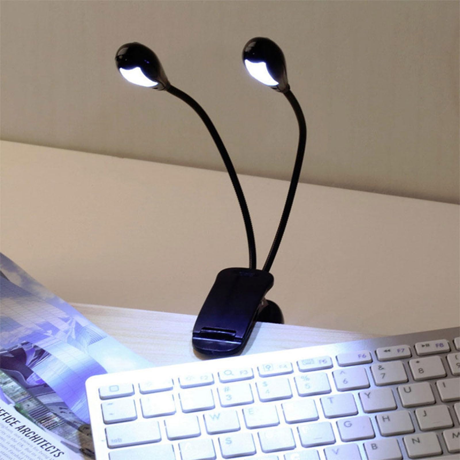 Cerioll Muzyczna lampka do stoiska, muzyczna lampka do czytania, podwójna głowica do czytania, 4 lampki LED z kablem USB, na fortepian, biurko, stojak na stół, czarny, 2 szt