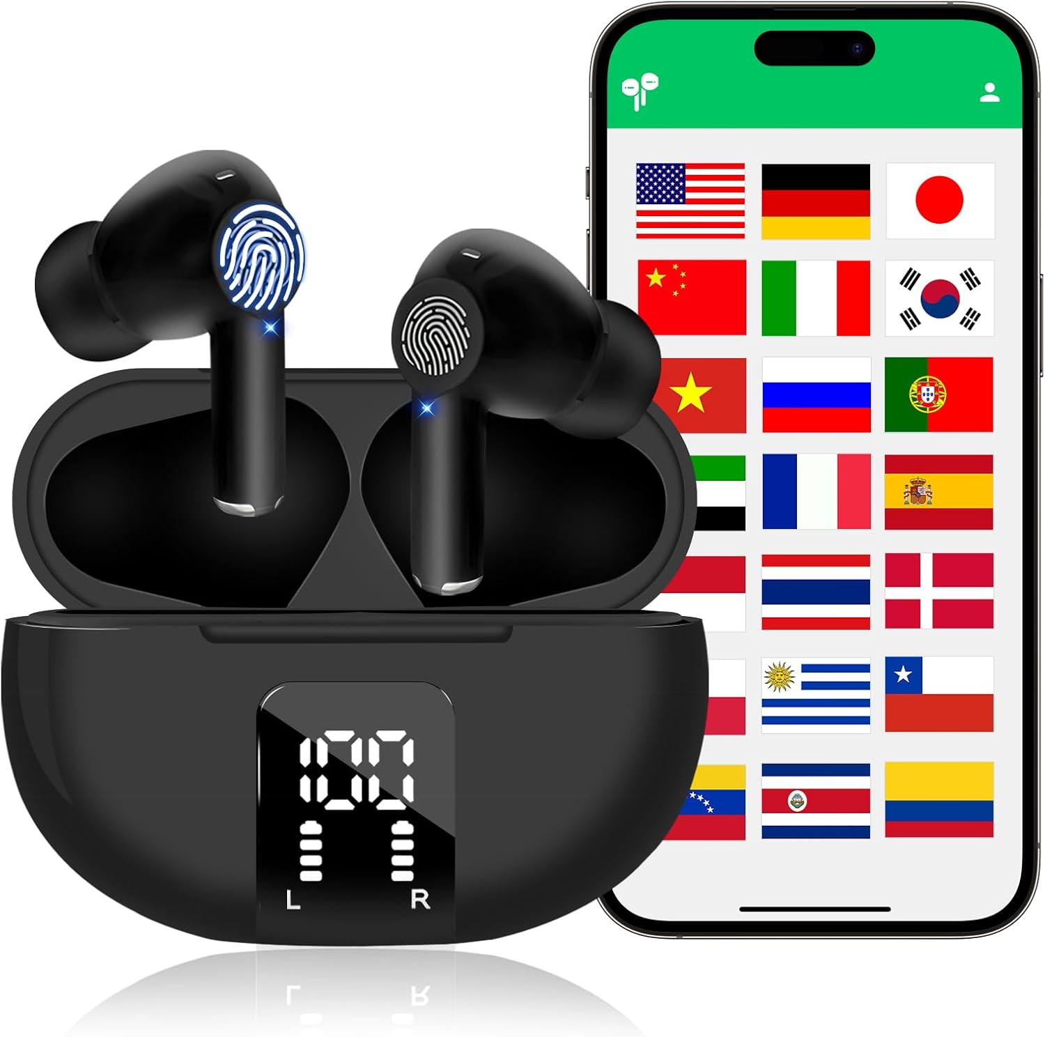 翻訳イヤホン、言語翻訳イヤバッド リアルタイム、3-in-1 Ai Translator Earbuds 144言語&amp;アクセ