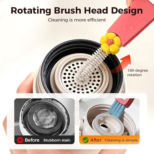 Miniatura 3 de Cepillo de limpieza de tapa de taza 3 en 1, limpiador de botellas de aislamiento multifuncional, cepillo de limpieza portátil de tapa de taza