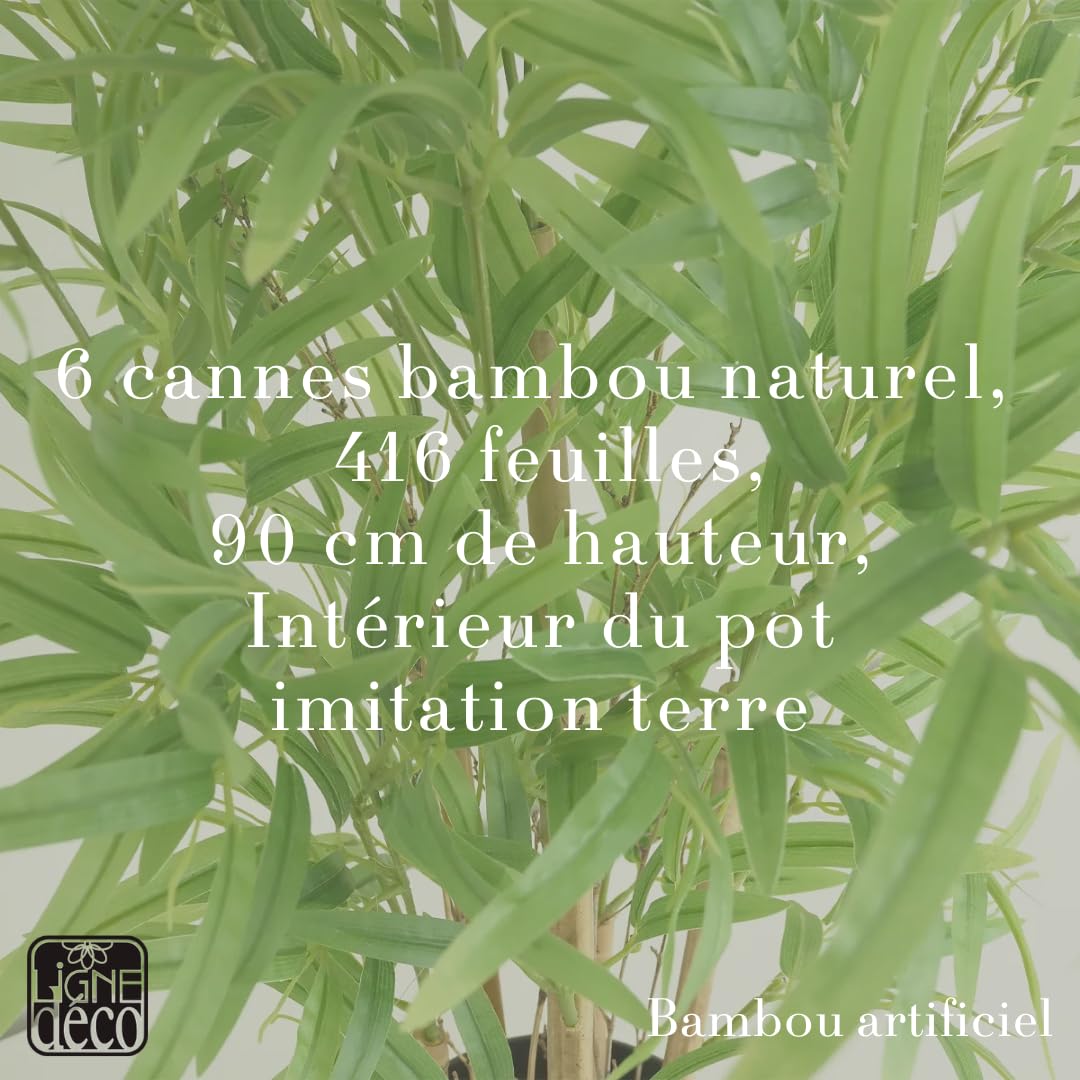Bambou Artificiel 90cm Plante Artificielle Pot Plastique Noir Interieur Decoration Maison