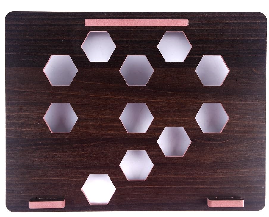 Wooden Laptop Stand with Ventilation Grid – Ergonomic Slanted Holder with Hexagonal Cutouts and Anti-Slip Stoppers for Cooling and Comfort (Light Brown)