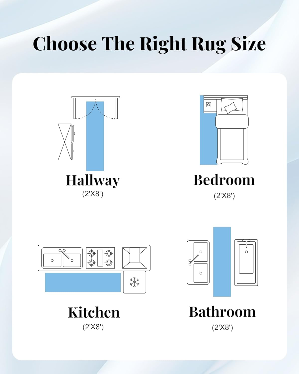 Modern Abstract Washable Runner Rugs - 2x8 Soft Long Rug Stain Resistant Non Slip Low Pile Accent Carpet for Indoor Entryway Hallway Kitchen Laundry - Grey/Blue