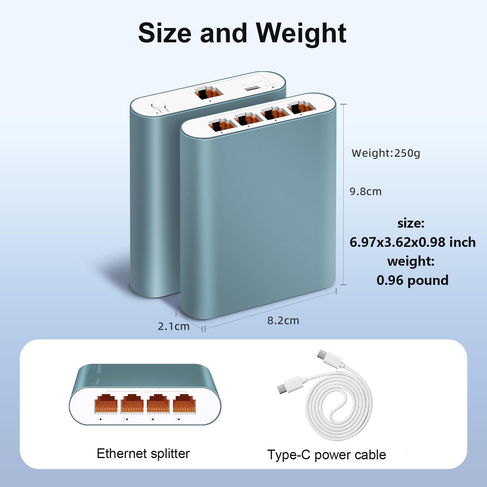 Répartiteur Ethernet 1 à 4 avec entrée POE 2,5 Gbit/s, commutateur réseau 5 ports 2,5 Gbit/s et câble d'alimentation de type C pour câble Cat5/5e/6/7/8, boîtier en aluminium, Plug and Play pour