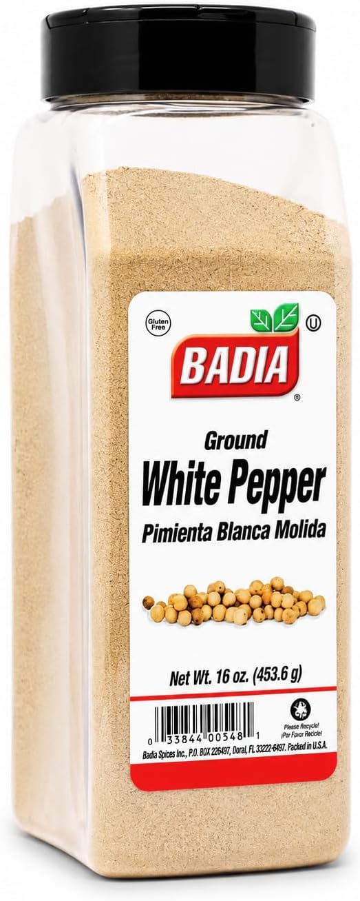 Badia Ground White Pepper, 16 oz – Smooth Fine Pepper Seasoning | Delicate white pepper that blends seamlessly into light-colored recipes, seafood, poultry, adding a balanced pepper flavor
