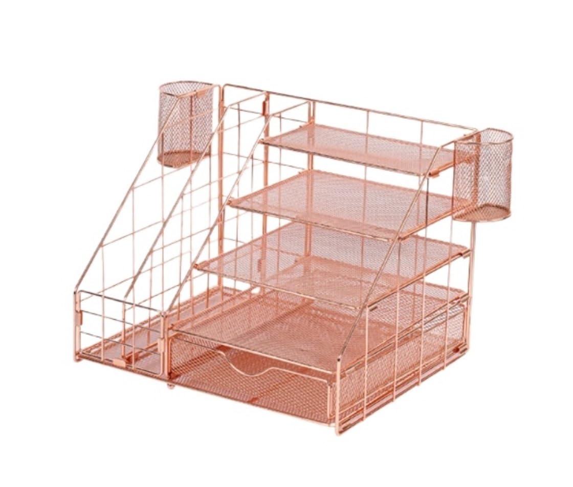 Porta Oggetti da Scrivania Organizzatori Da Scrivania In Oro Rosa Organizzatore Di File Da Tavolo Con Portapenne Organizzatore Di Carta Con Cassetto Organizzatore Scrivania