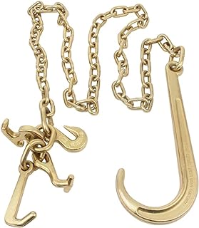 Mytee Products 5/16"x8' Leg G70 15" Long Shank J Hook Tow Chain w/RTJ Cluster Hook & Grab Hook - 4700 lbs WLL Heavy Duty Transport Truck Chain for Car Wrecker Recovery - Towing Equipment