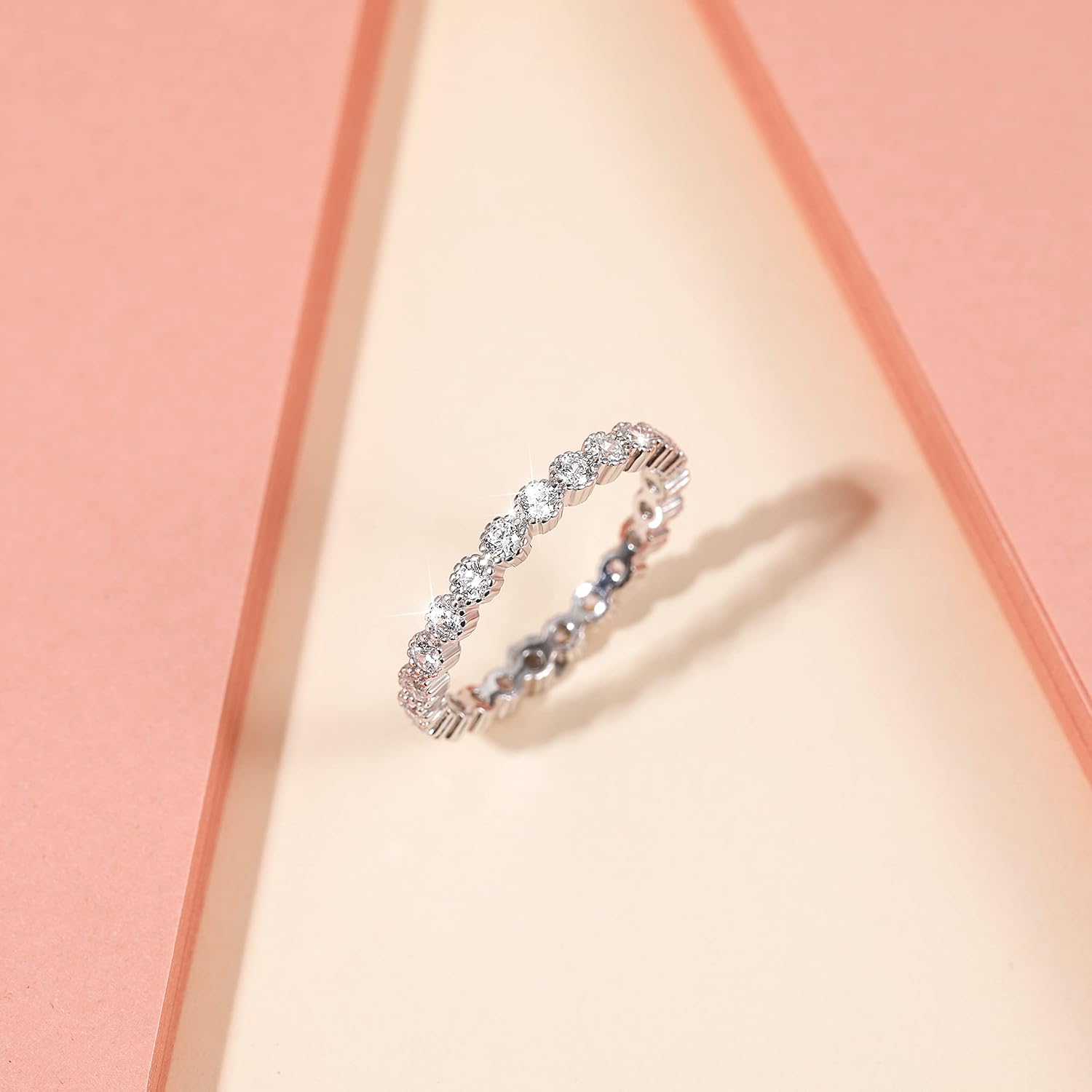 EAMTI 925 Sterling Silver Wedding Bands for Women Cubic Zirconia Full Eternity Stackable Band Ring Size 3-13 - Image 3