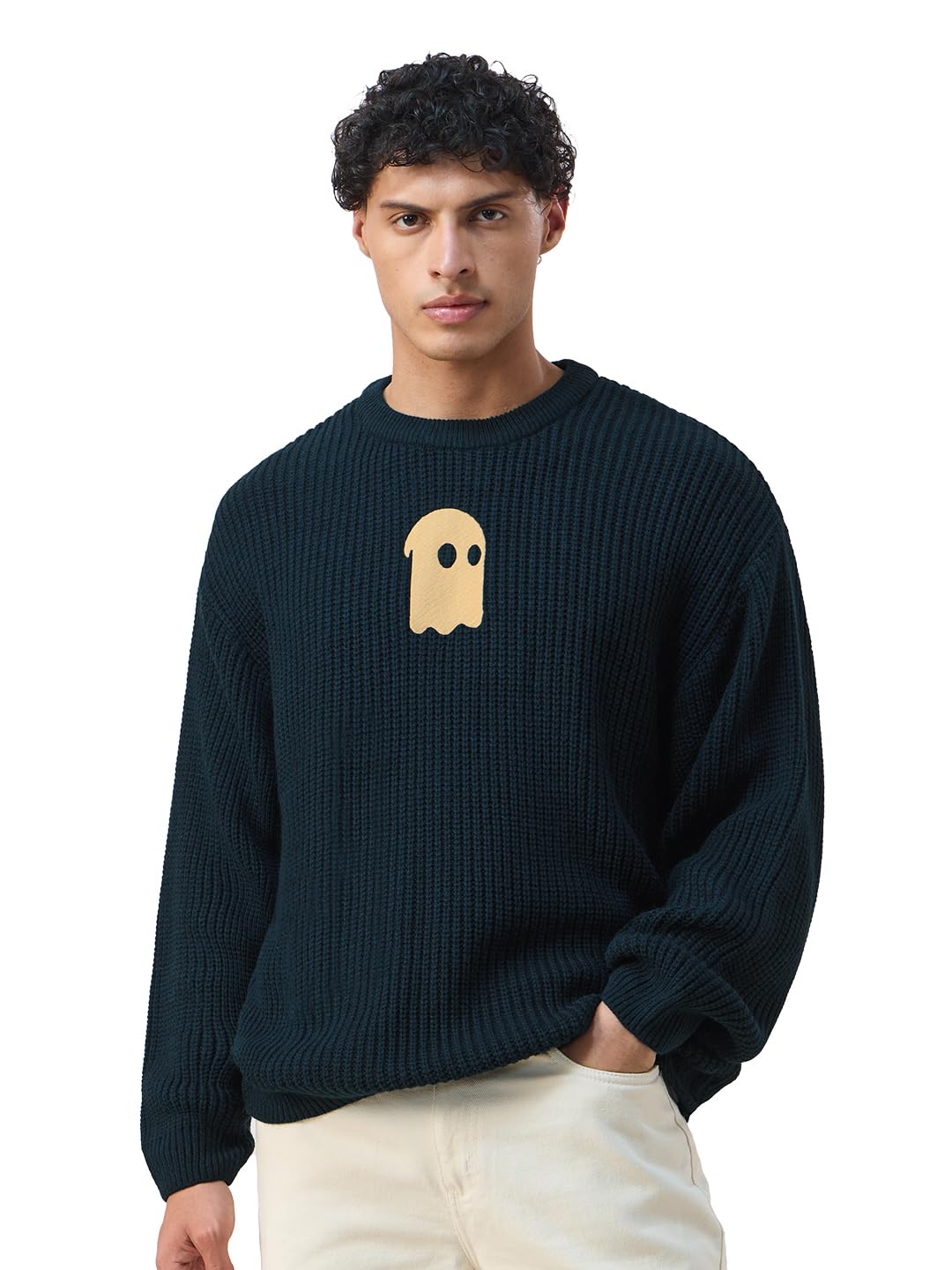 the souled store Ocean Haze Men and Boys Long Sleeves Round Neck Blue Embroidered Patch Acrylic Oversized Pullovers-picture-35