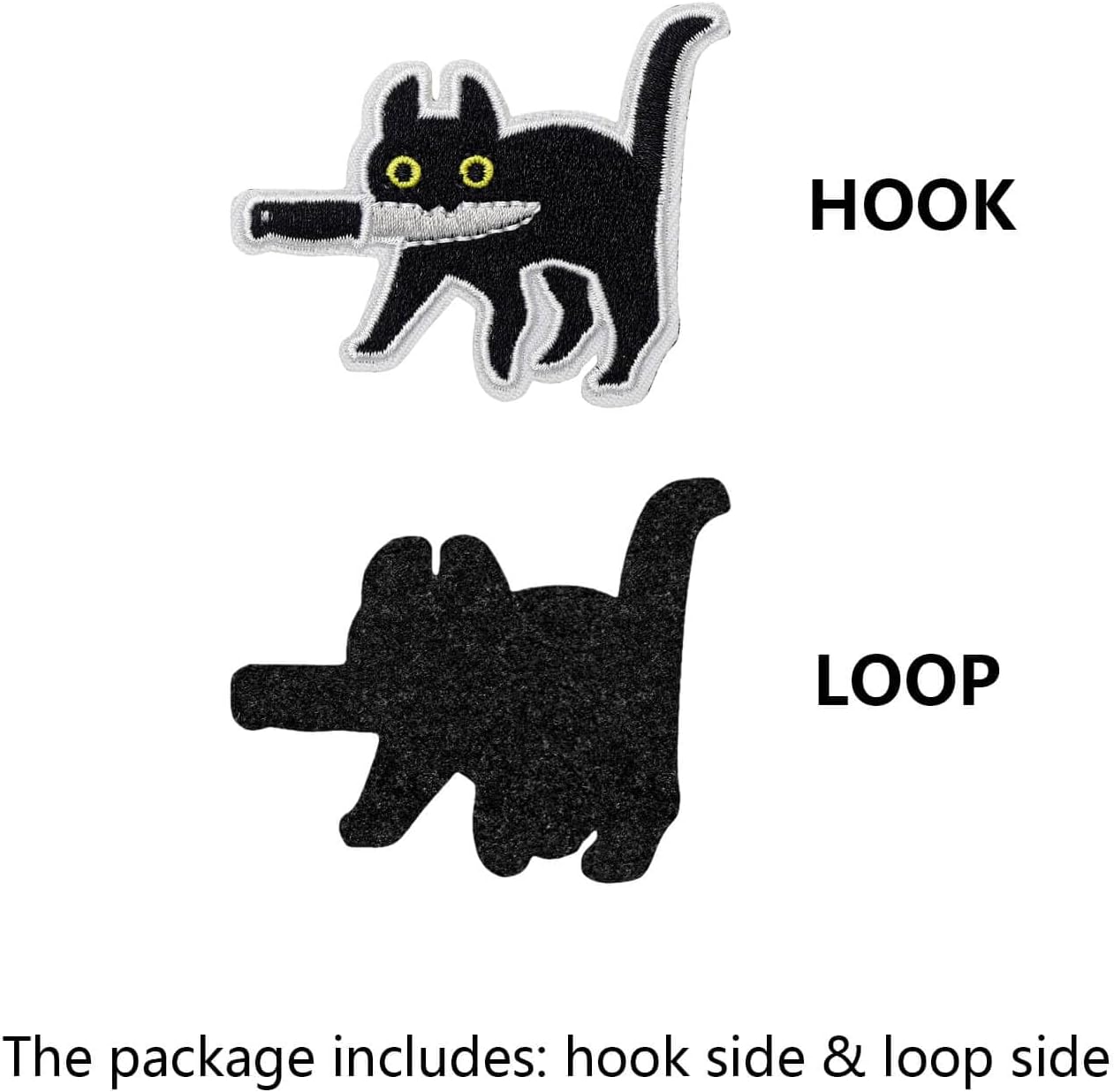 Assassin Black Cat with Knife Funny Cute Patch, Hook and Loop Tactical Funny Patch Embroidered Military Morale Patches for Clothing, Bag, DIY Applique Accessories, Molle Vest, Hat, Backpack, Jackets