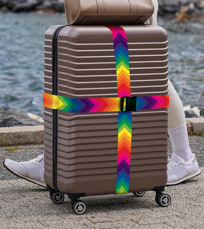 Image of WIRESTER Set of 2 Adjustable Luggage Straps with Buckle, Travel Secure Belt for Suitcase Baggage, Luggage Accessories - Colorful Chevron
