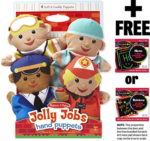 Melissa & Doug Jolly Helpers 4-Piece Hand Puppets Gift Set + Free Scratch Art Mini-Pad Bundle [90865]