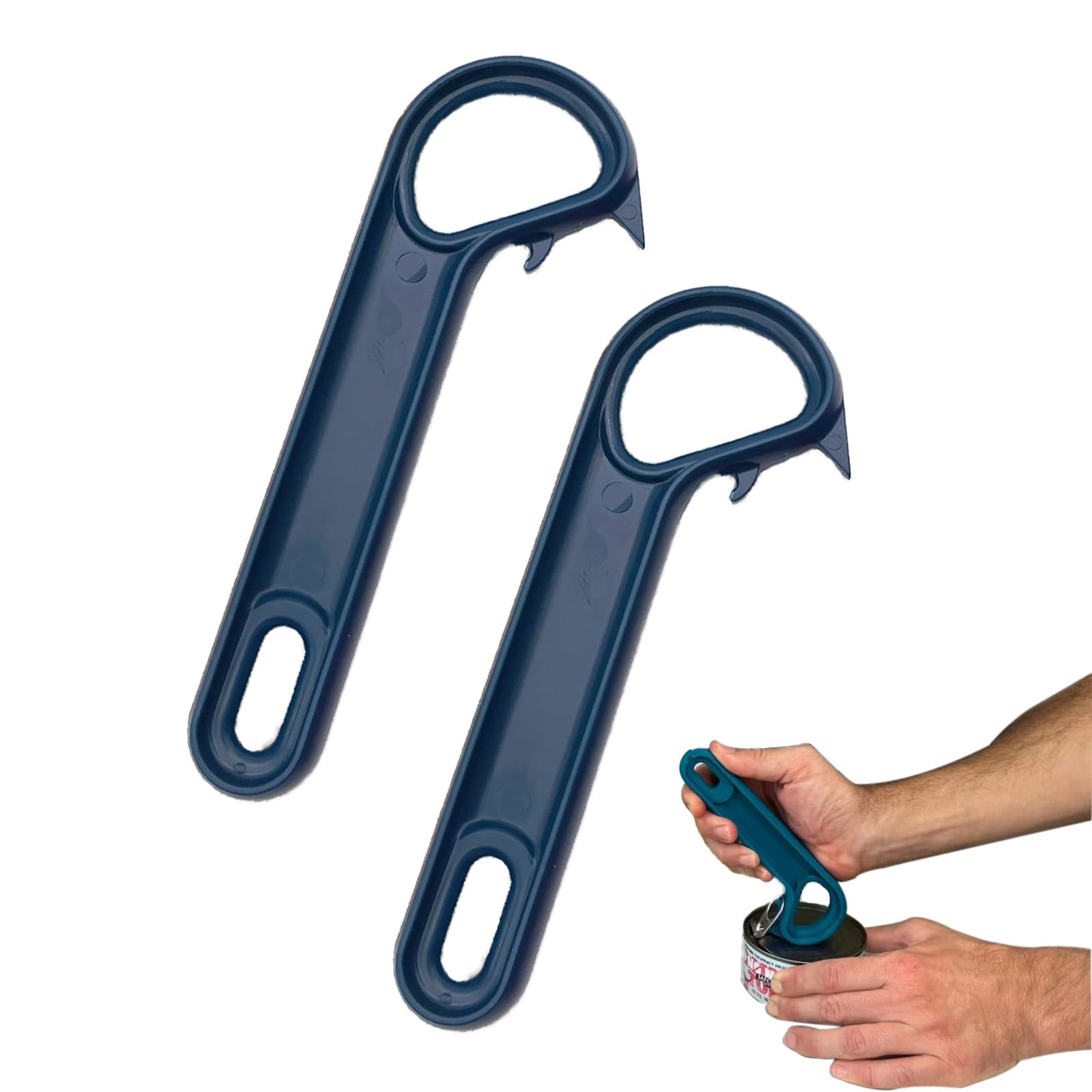 Zugring Apriscatole a forma di J con linguetta ad anello, apriscatole manuale, apribottiglie ergonomico, blu