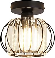 Vista 10 de YYJLX - Lámpara de techo moderna de montaje semiempotrada E26, mini lámpara de techo de araña de cristal cromada, lámpara de techo pequeña