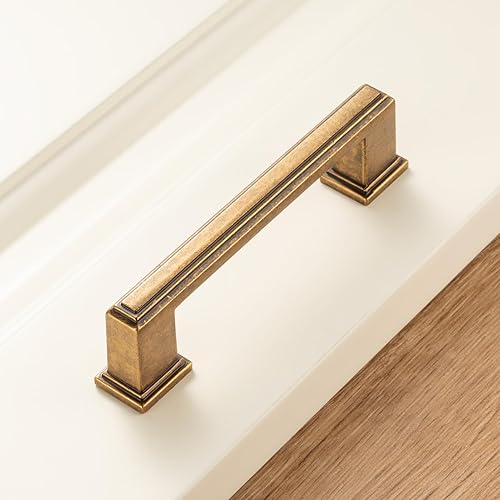 Miniatura 5 de KOOFIZO Paquete de 10 tiradores de gabinete de cocina de latón antiguo de 3-34 pulgadas, manijas de latón vintage para gabinetes de cocina, cajones