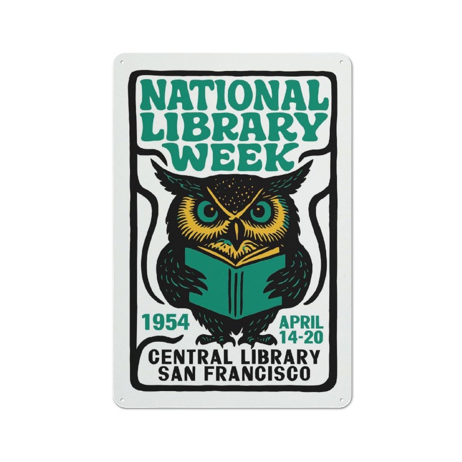 Junmoney Style-14 National Library Week 1954 Rustic Metal Wall Sign 30X20cm For Workshop Wall, Suited To Makers And Diy Enthusiasts