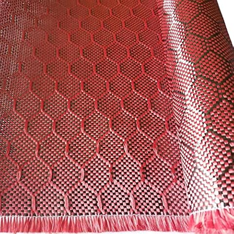 (5 ft - 10 ft Rolls) KARBXON - 1 Meter Wide (39.8 in) - Carbon Fiber - Beehive Weave Fabric - RED - 3K - 240g/meter - Advanced Tech Fiber Cloth Fabric - Wide Hemmed Fabric for Repair, DIY Projects Cover