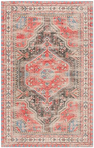Tapete clásico vintage Safavieh 5' x 8' rojo y carbón miniatura 3
