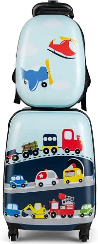 COSTWAY Valise Enfant 16'' + Sac à Dos 12'' (Motif
