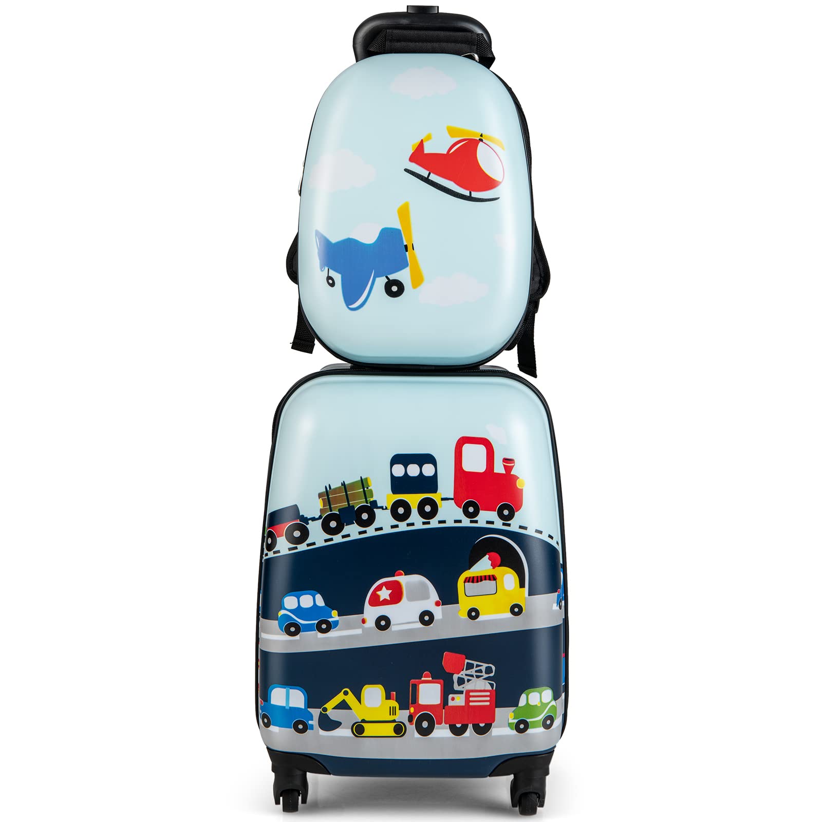 COSTWAY Equipaje de Viaje con Mochila, Infantil, Maleta Viaje Niños con Ruedas, Trolley (Avión y Coche)