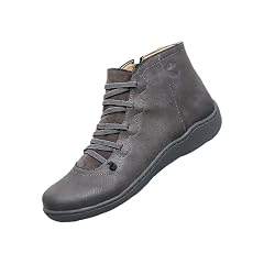 Womens Vintage Casual Short Ankle Boots Fall Boots 2025 Arch Support Fashion No Heel Lace Up Side Zipper
