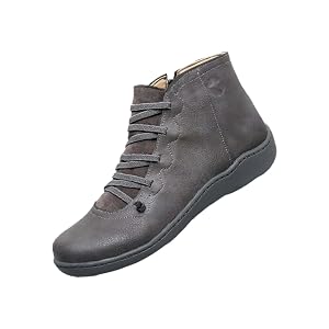 Womens Vintage Casual Short Ankle Boots Fall Boots 2025 Arch Support Fashion No Heel Lace Up Side Zipper