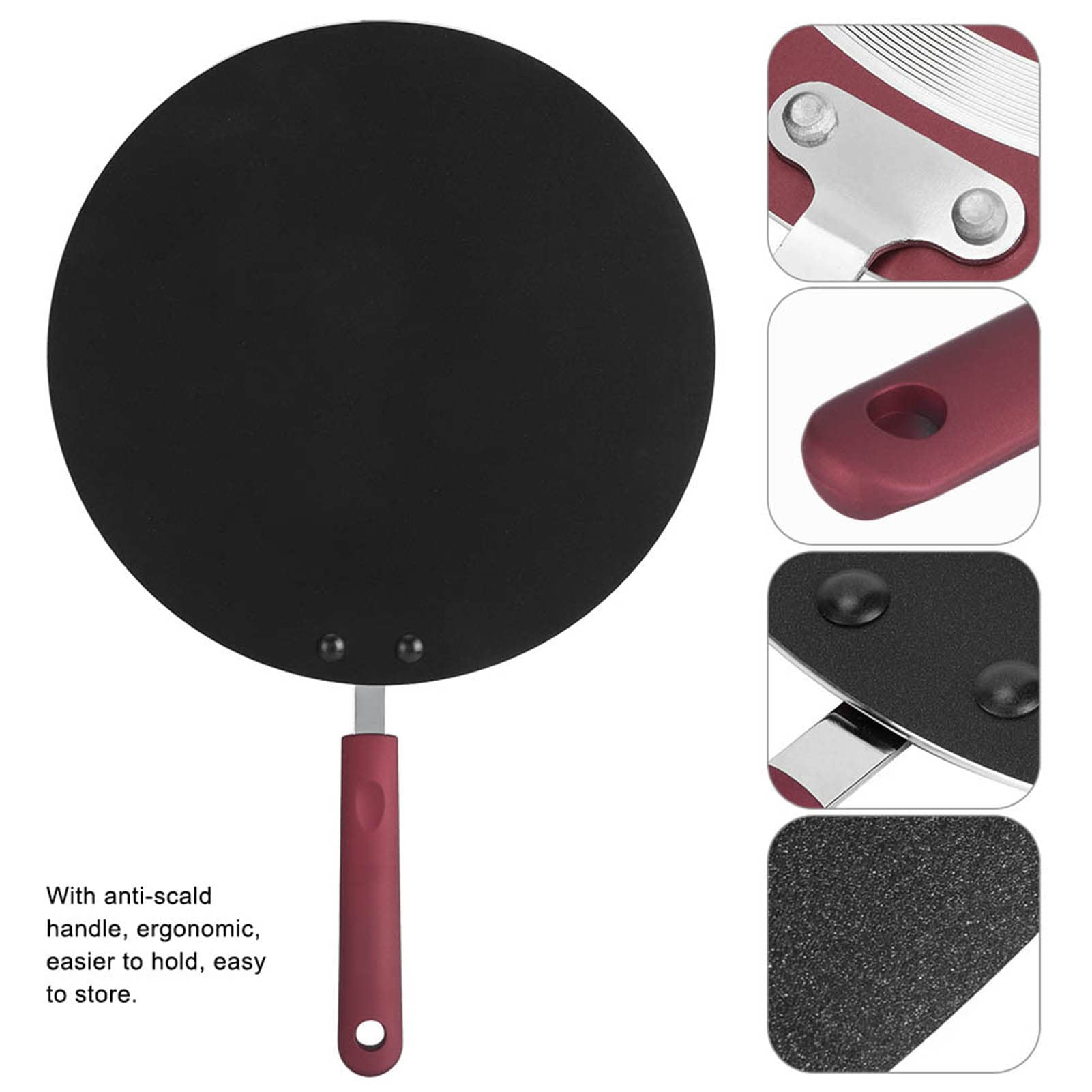 Sartén para panqueques Crepera Redonda de Aluminio Sartén Antiadherente con Mango antiescarcha Sartén para Tocino Sartén para Tortillas Sartén Plana sin Borde Elevado