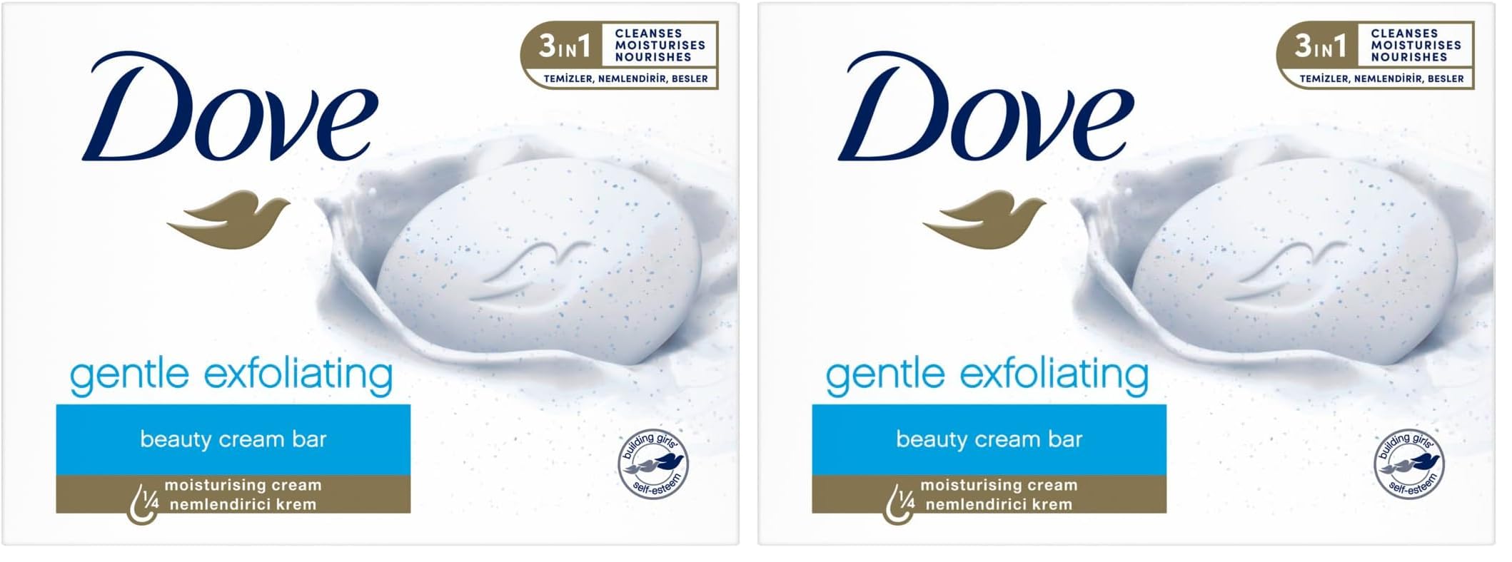 Dove Beauty Cream Bar Katı Güzellik Sabunu Gentle Exfoliating Nemlendirici Etkili, 90 g (2 paketi)