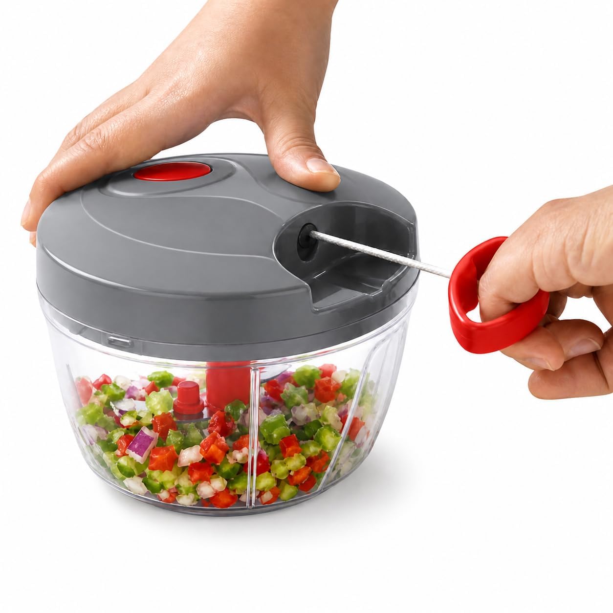 Manual Food Chopper with Pull Cord | Vegetable & Onion Cutter | Hand-Powered Mini Food Processor for Garlic, Salad, Nuts & Herbs | BPA-Free Kitchen Chopper (Grey)-image-7
