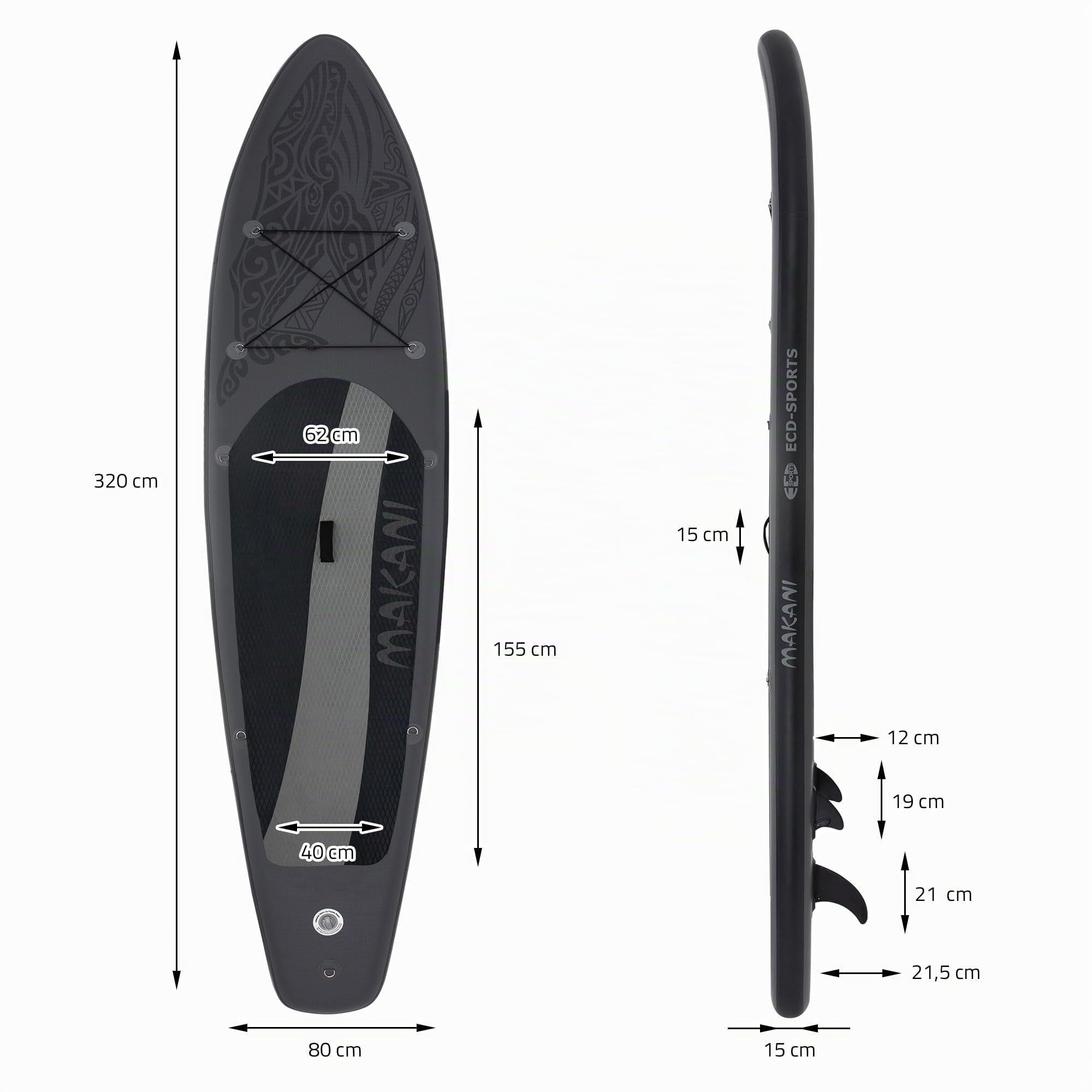 ECD Germany Stand Up Paddling Board 305/308/320/380cm, bis 120/150kg, Dicke 10/15cm, Kajaksitz, Komplett Set Tasche, Aufblasbare SUP Board Stand Up Paddle Board Paddelboard Surfbrett, Diverse Modelle