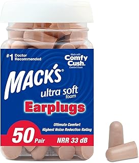 Mack's Ultra Soft Foam Earplugs, 50 Pair - 33dB Highest NRR, Comfortable Ear Plugs for Sleeping, Snoring, Travel, Concerts, Studying, Loud Noise, Work | Made in USA