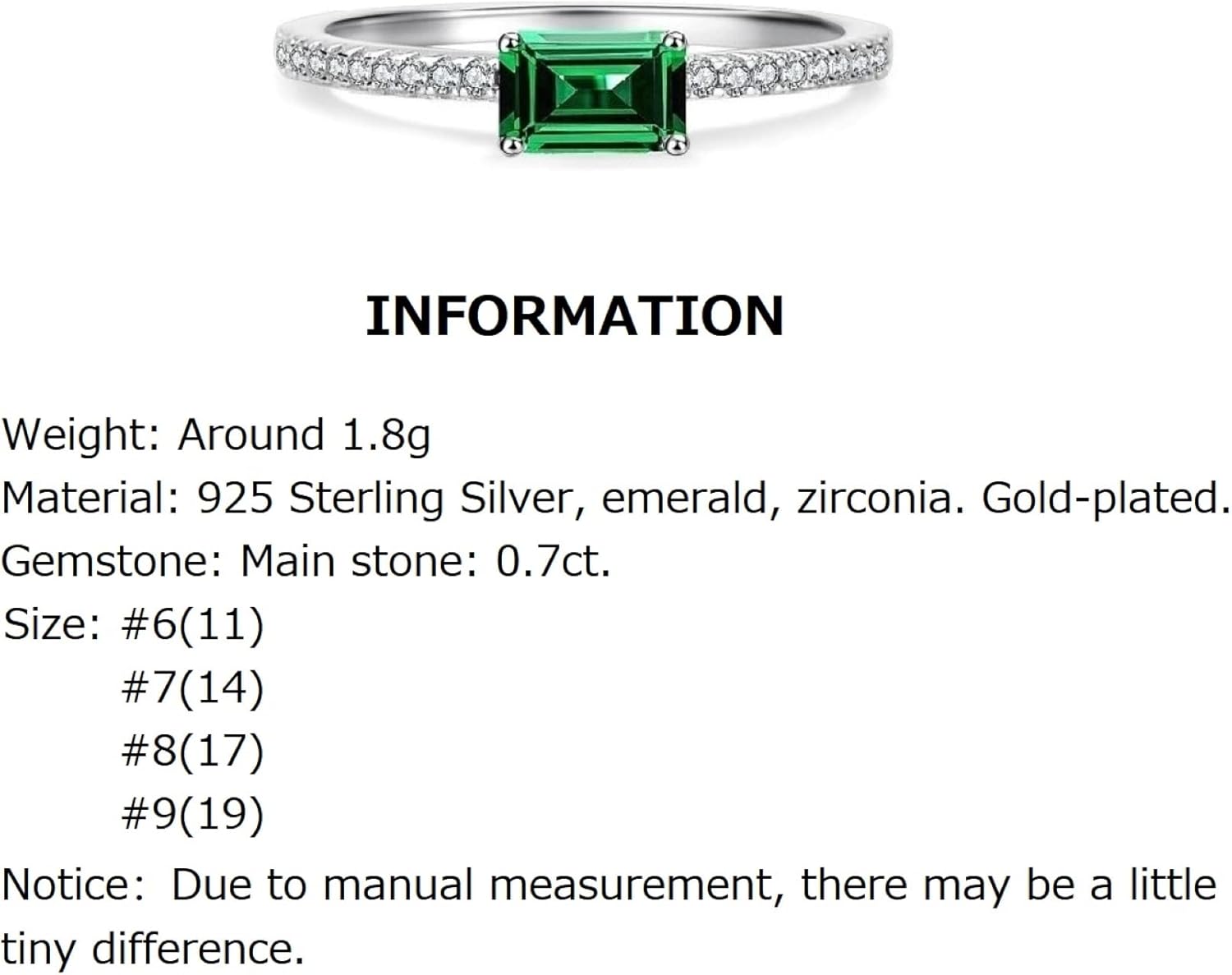Emerald Cut Gold Plated 925 Sterling Silver Rings for Women, Genuine May Birthstone Gift, Wedding Jewelry Rings for Women