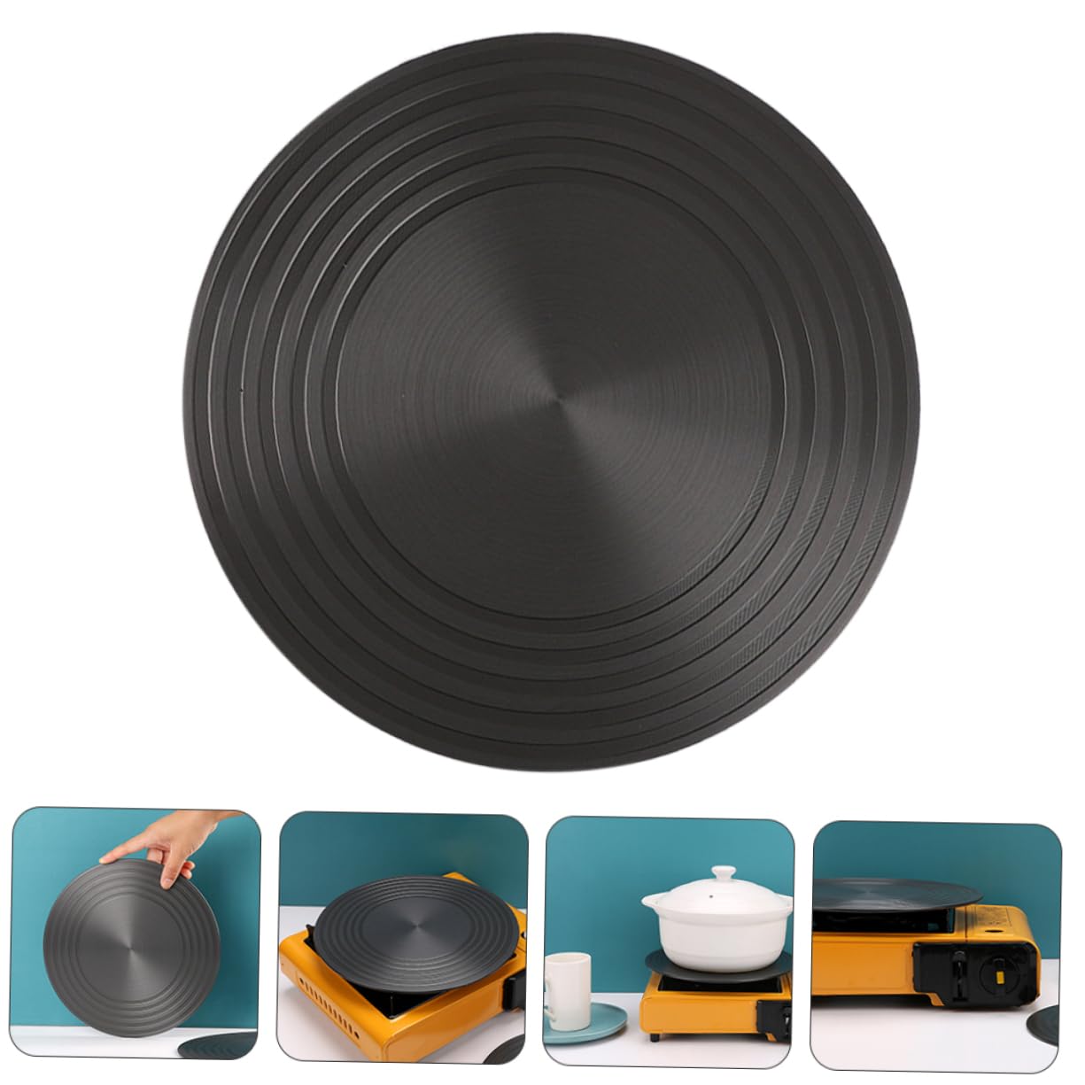 Garneck Piastra Diffusore di Calore Tonda 28cm in Alluminio Nero per Fornelli Gas, Protezione Pentole e Scongelamento Rapido Antiscottatura