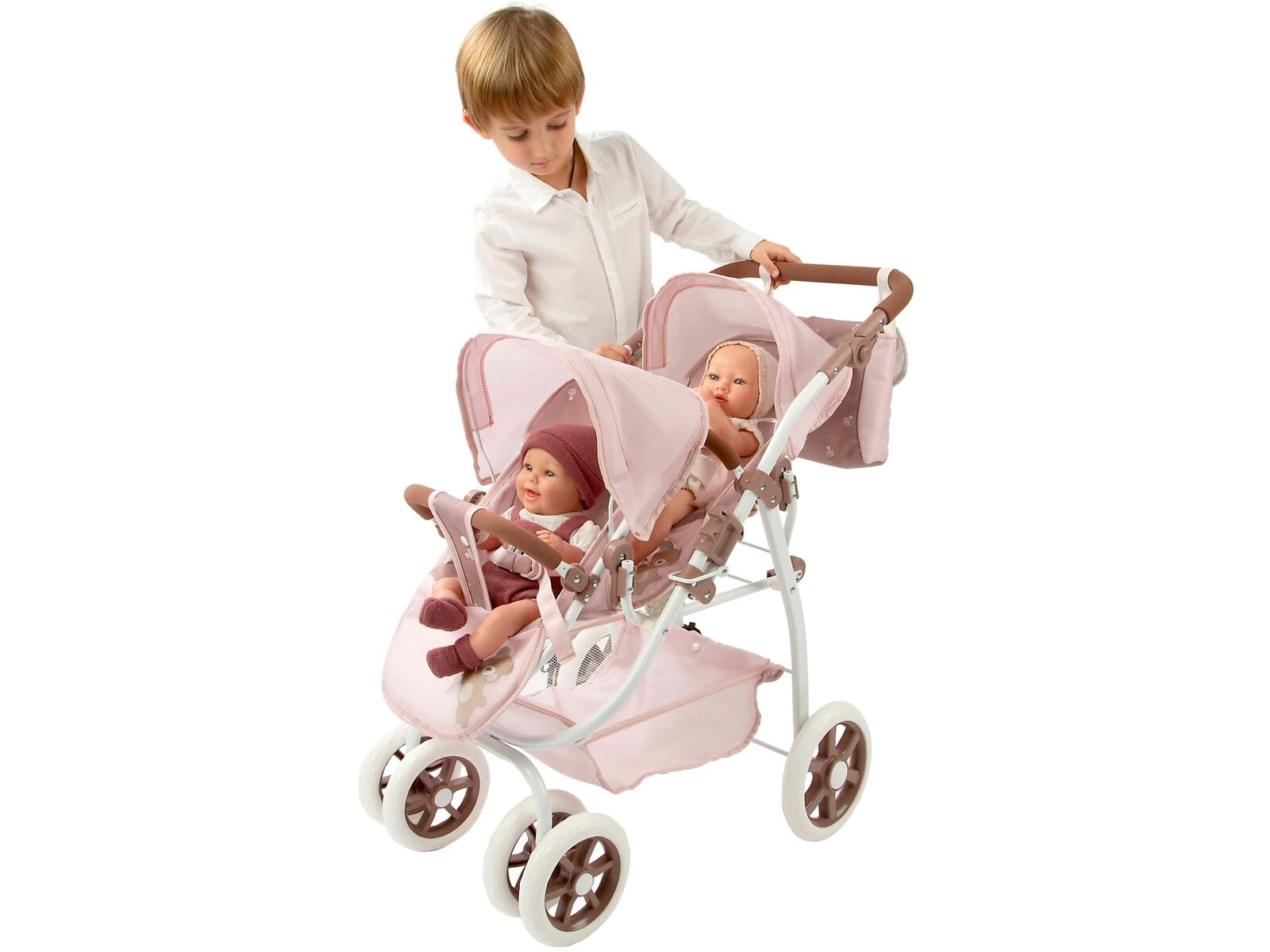 ARIAS-Coche Paseo gemelar Bear. Plegable, con Ruedas Delanteras giratorias y Manillar Ajustable. Incluye Bolso. Altura Manillar es de 47 a 77 cm. Medidas: 45x70x73 CM. Juguete Niños +3 años(ARI40864)