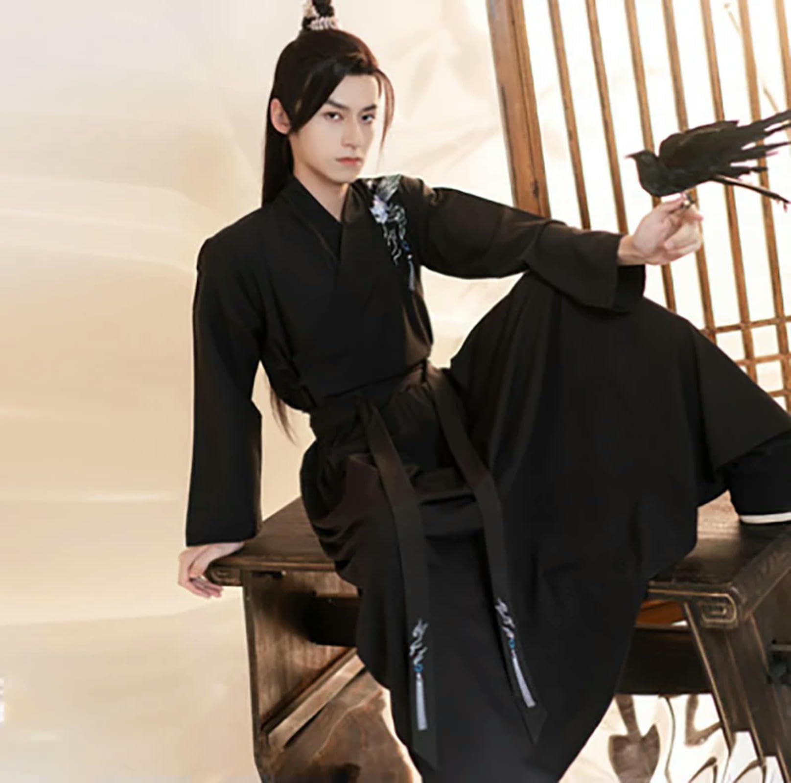 Hanfu - Costume da uomo in stile antico cinese Hanfu, nero, per carnevale, Halloween, cosplay, Hanfu, taglia L