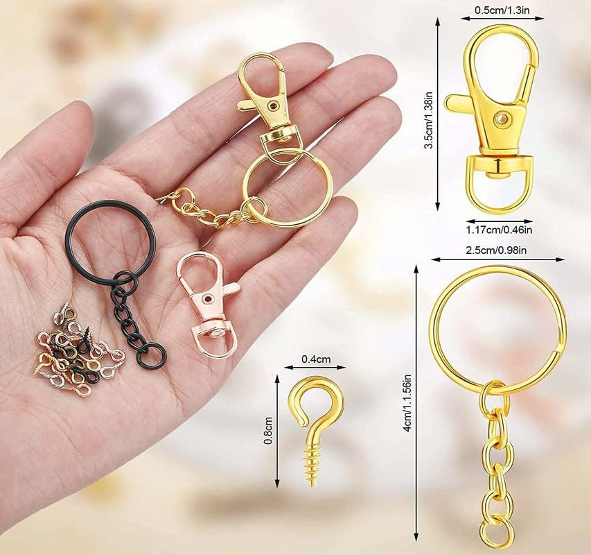 Image of DIY Crafts 5 Sets 20 Pcs, Silver, 5 Sets 20 Pcs - 50 Sets 200 Pcs, Keychain Rings + Chain, Open Jump Rings & Screw Eye Pins for Crafts Charm Jewelry Mak (5 Sets 20 Pcs, Silver)