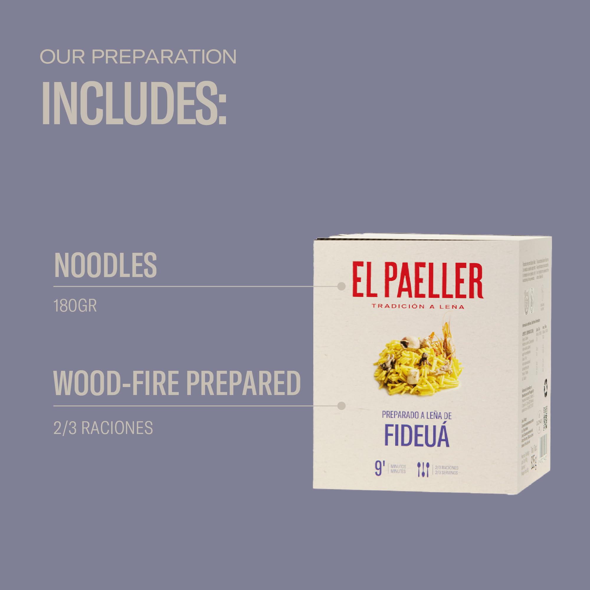 EL PAELLER - Préparé Fideuá | Inclut Bouillon de Fruits de Mer, Calmar, Encornet et Poupon | Ingrédients 100% Naturels | Pour 2 Personnes, Sans Conservateurs