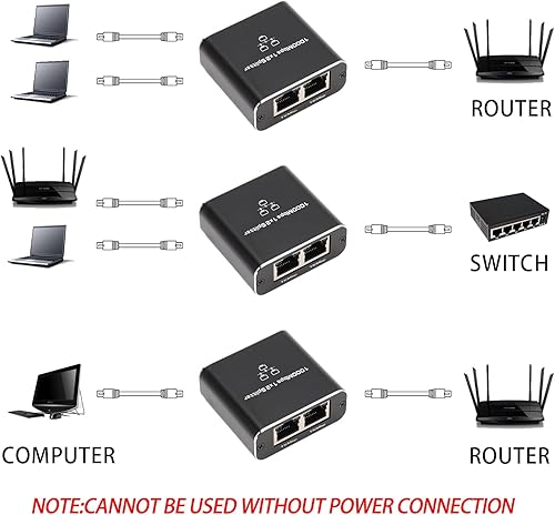 Miniatura 7 de Gigabit Ethernet Splitter 1 a 2 de alta velocidad, divisor de Internet de 1000 Mbps 1 en 2 salidas, LAN con cable de alimentación USB, RJ45 para